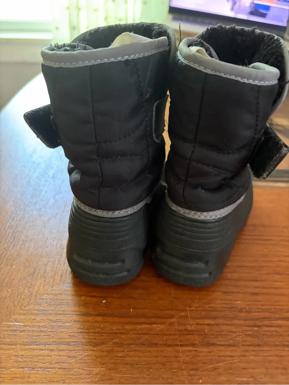 Kids Black Winter Snow Boots with Gray Trim